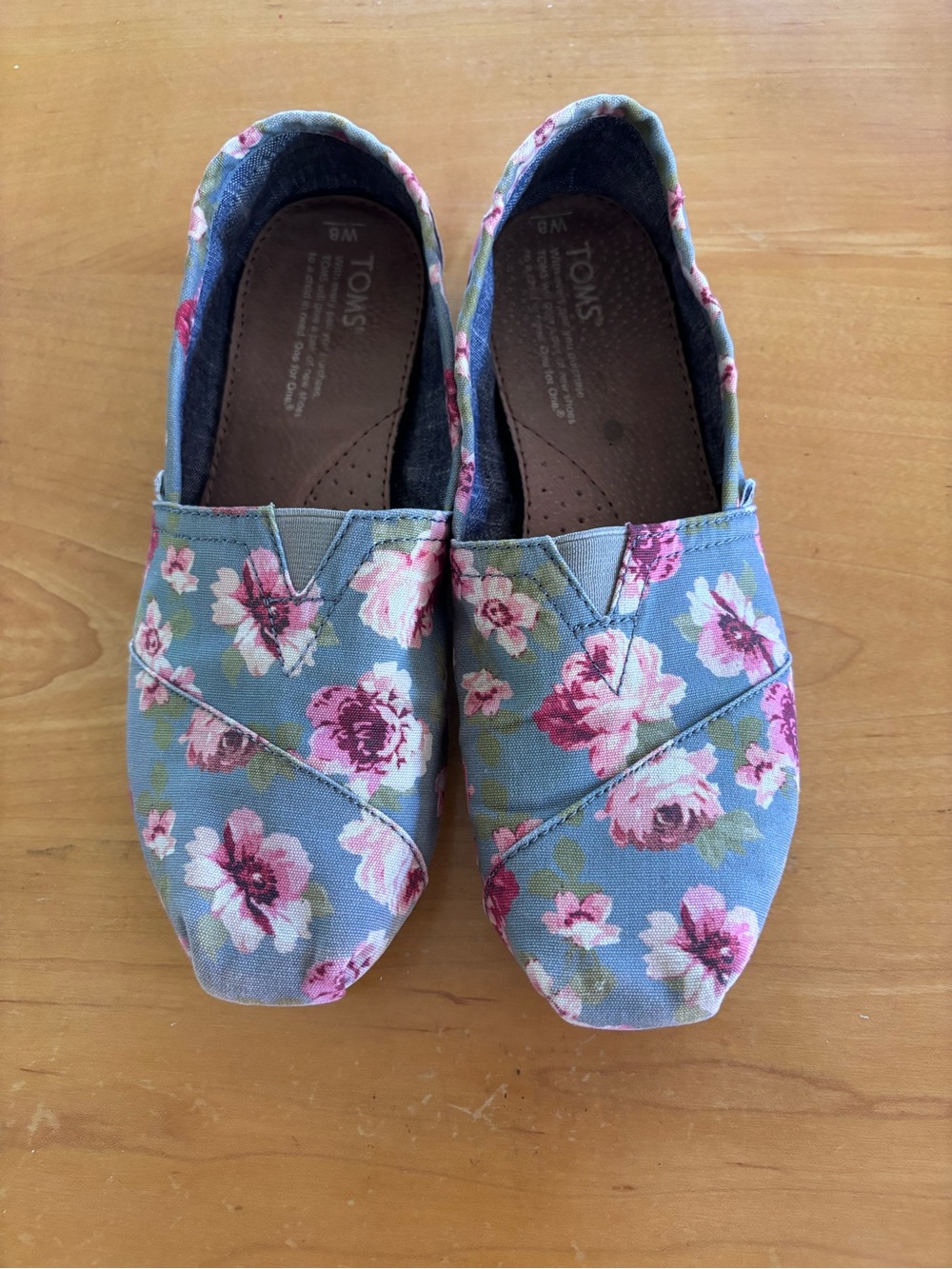 TOMS Floral Canvas Slip-On Flats in Blue and Pink